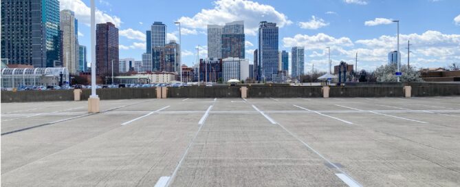 A concrete parking lot