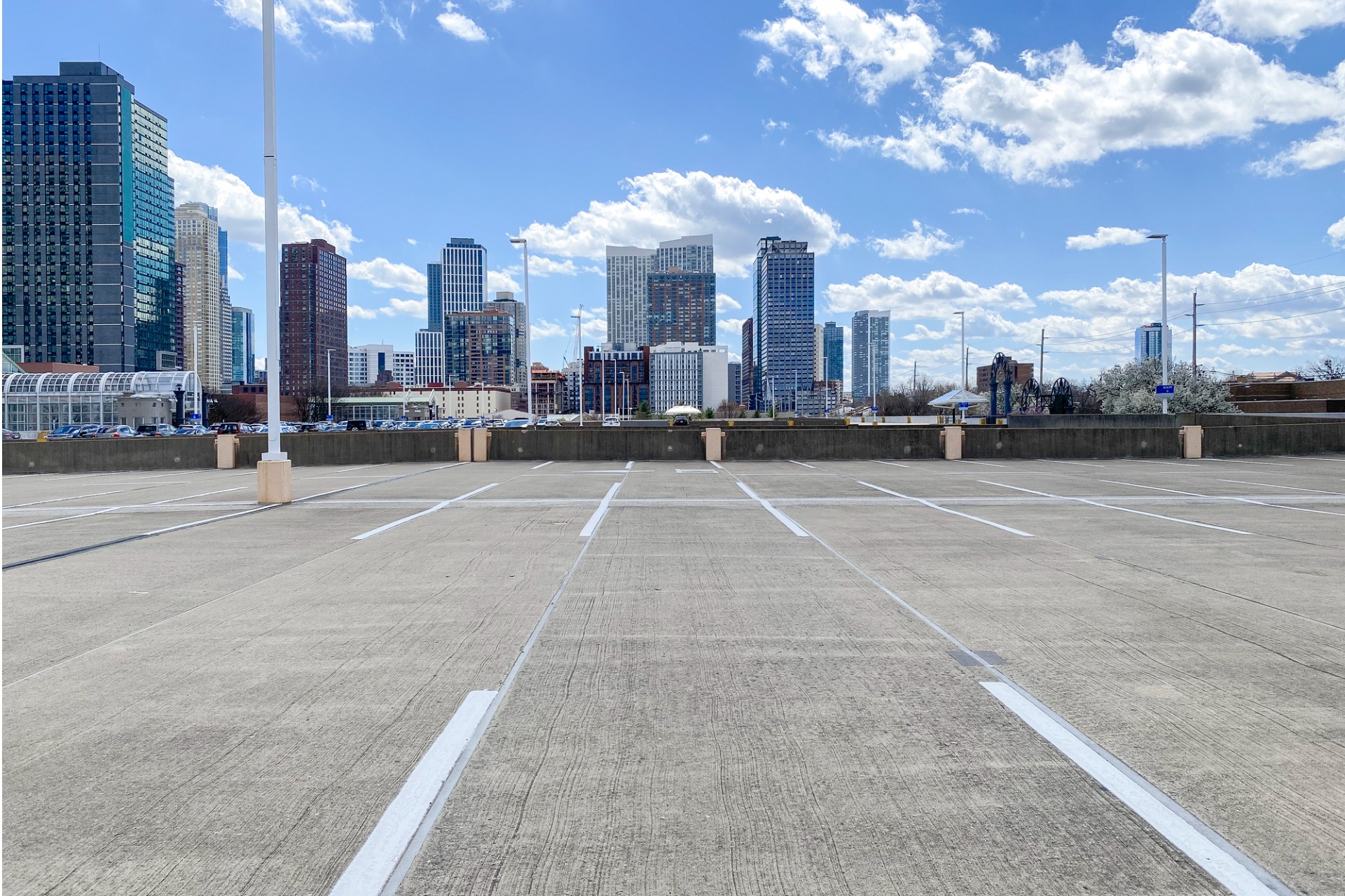 A concrete parking lot